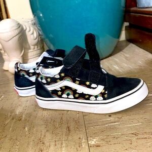 Vans, girls size 2, black w/ print